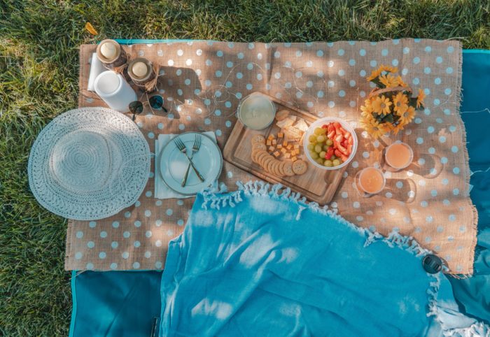 park picnic spread blankets flat lay