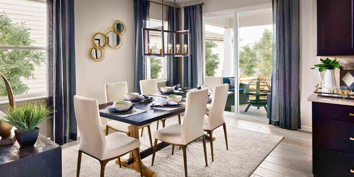 Dining room next to sliding doors to patio.