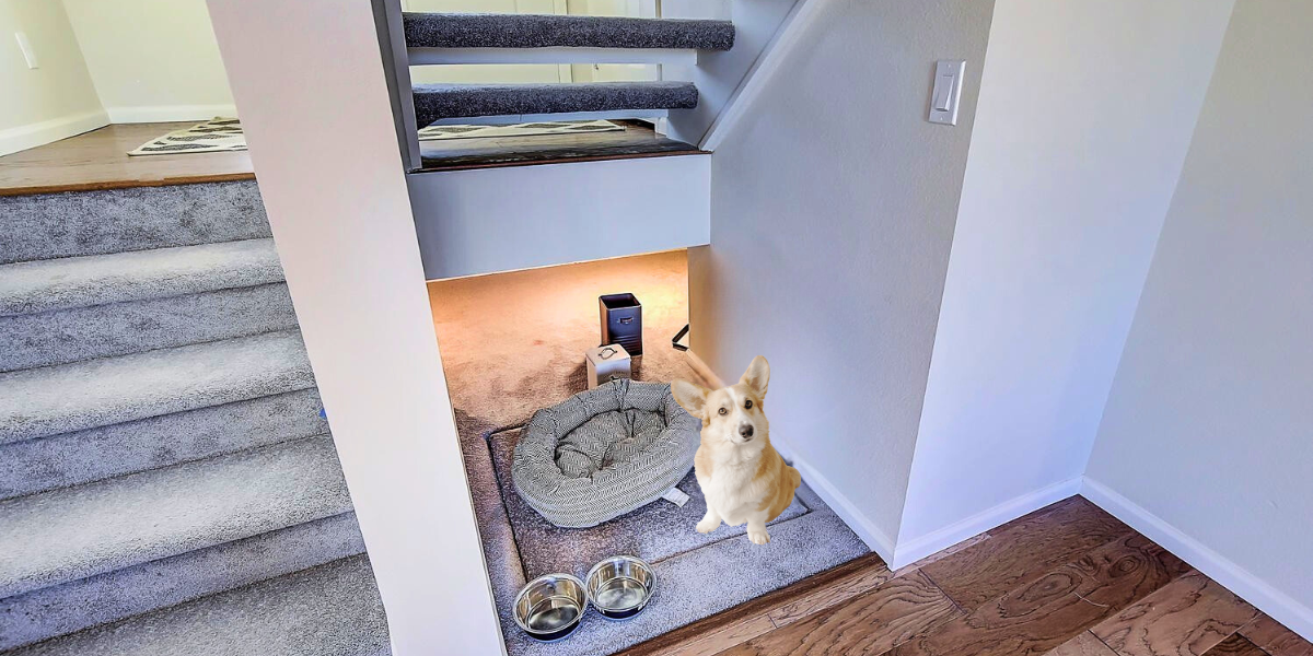 Dog nook under the stairs.