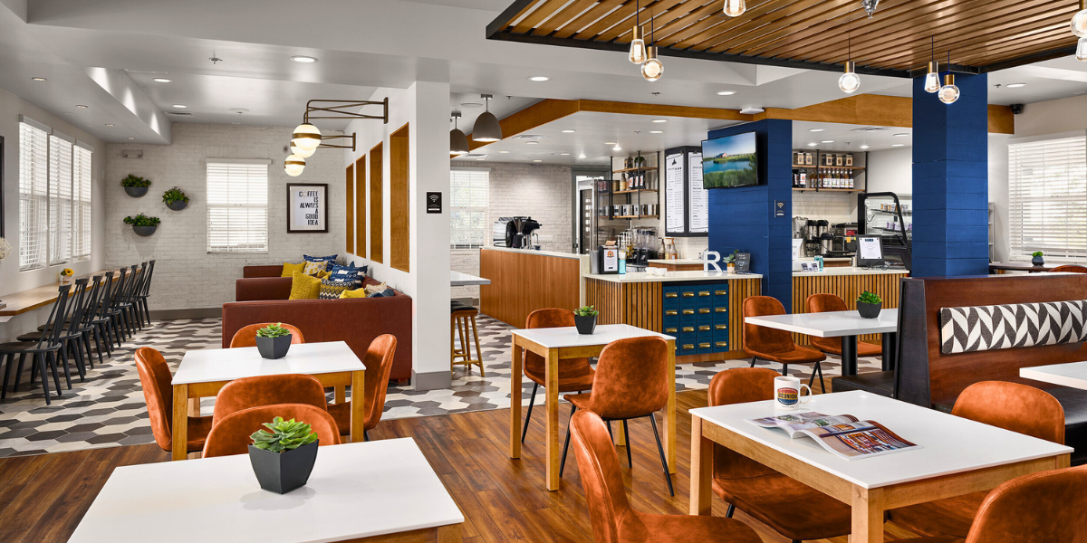 Reunion Coffee House sleek interior with modern furniture. 