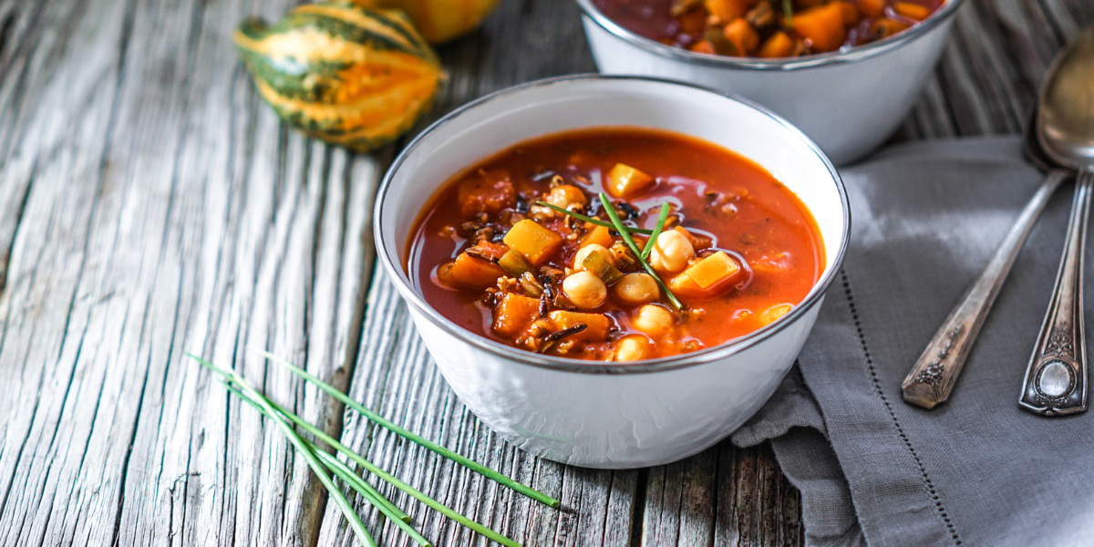 Pumpkin chili in a bowl. 