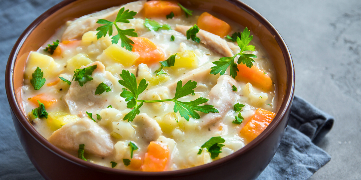 Wild rice chicken soup in a bowl. 